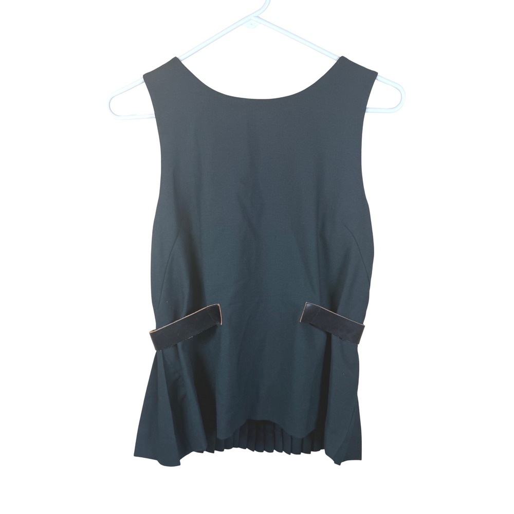 Marni Peplum Top Women US8 Green Leather Buckle Pleated Back Winter Edition 2012
